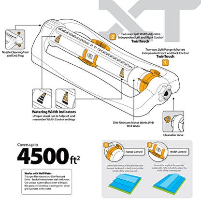 Melnor 65165AMZ XT Turbo Oscillating Sprinkler, 4,500 sq. ft., Quick Connect Bundle, 2-Way Adjustable, Black, Yellow - size: 2-Way Adjustable, style: Standard