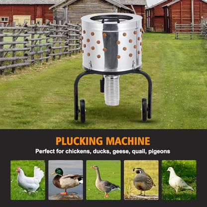 IDEALHOUSE Electric Chicken Plucker Machine – 20" Stainless Steel Drum – 550W, 280RPM – 106 Soft Rubber Fingers – GFCI Waterproof Safe, Transport Wheels – 106 Stick American Standard 120V, Black