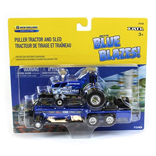Agriculture 1/64 New Holland Blue Blazes Pulling Tractor with Pulling Sled