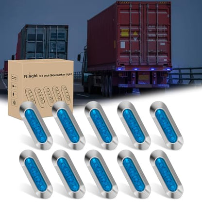 Nilight 3.7" blue Oval Side Marker Light, 4 LED IP68 Waterproof - color: Blue 3.7" 10Pcs