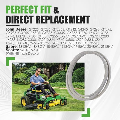 M154958 Secondary Deck Belt Fit for John Deere 48C Deck, Aramid Cord - size: 0.63" x 111.4"