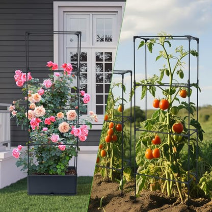 2 Packs Raised Garden Bed Tomato Planter Box with Trellis, 55.2" Self-Watering Tomato Cage with Rectangular Trellis for Climbing Plants Flowers Vegetables Vine in Patio Garden Indoor Outdoor - size: 4 Tiers-55.2"