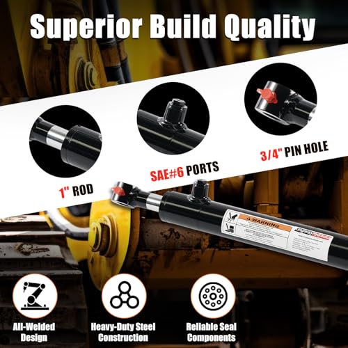 KINGWAY Double Acting Hydraulic Cylinder 1.5"Borex12"Stroke, 3000 PSI SAE#6 - size: 1.5”x12"