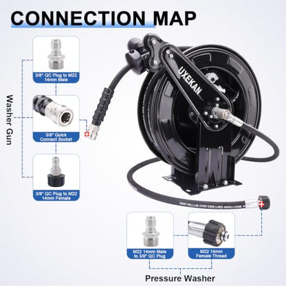 4000 PSI Pressure Washer Hose Reel with 50FT 3/8" Hose