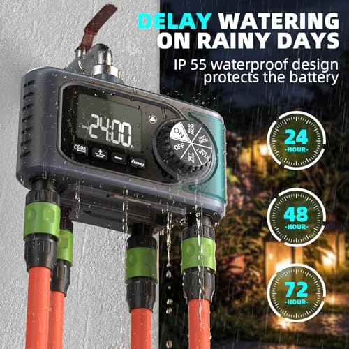 Sprinkler Timer 4 Zone, Programmable Water Timer for Garden Hose with Rain Delay, Manual and Automatic Irrigation Controller System, 4 Outlets Timed Irrigation Controller System for Lawn - size: 4 Outlet