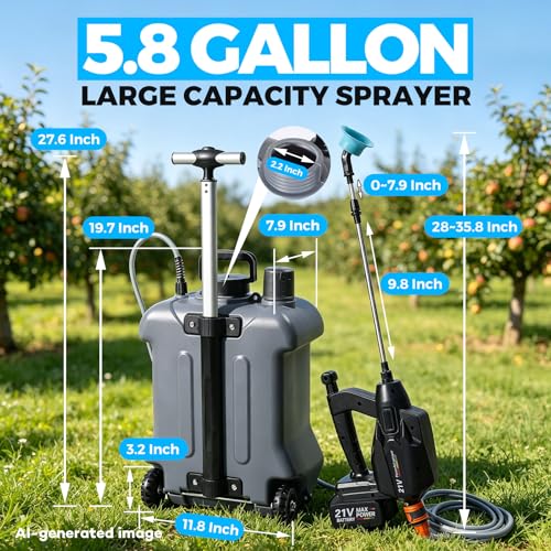 5.8 Gallon 21V Battery Powered Sprayer with Wheel, Electric Garden Sprayer