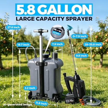 5.8 Gallon 21V Battery Powered Sprayer with Wheel, Electric Garden Sprayer