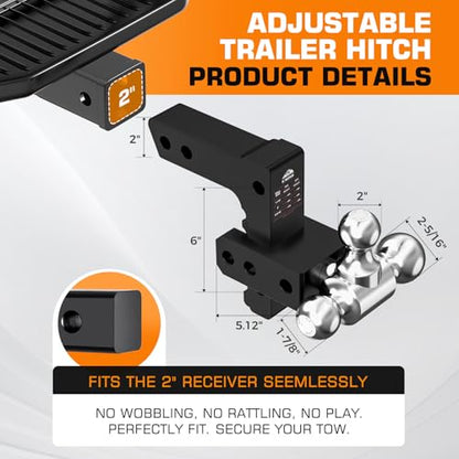 Kingfun Adjustable Trailer Hitch- Drop Hitch 2 inch Receiver 6" Drop Rise - color: Black, size: 2"Receiver- 6"Rise/Drop Hitch