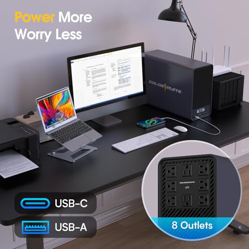 GOLDENMATE 2000VA/1600W Lithium UPS Battery Backup & Surge Protector, Gray - color: Gray, size: 2000va/1600w