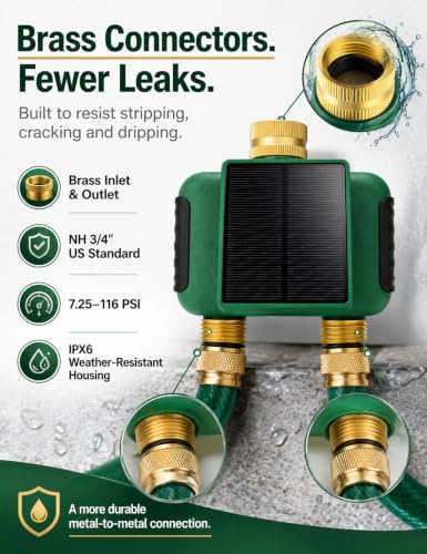MOES Solar WiFi Hose Timer, 2-Zone Sprinkler Water Timer, Brass Fittings