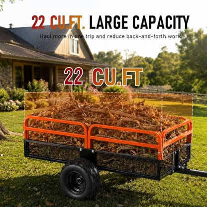 ATV Trailer 1500LBS, 22Cu.Ft Steel Dump Cart Tow Behind for Lawn Tractor