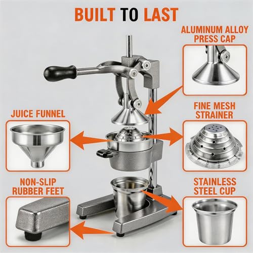 Jusfoouo Cast Iron Citrus Juicer with Stainless Steel Cup, Grey - color: Grey