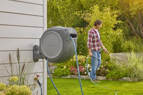 GARDENA Retractable Garden Hose Reel, 50 ft, 180 Degree Wall Mount - 20500 - size: 50 ft