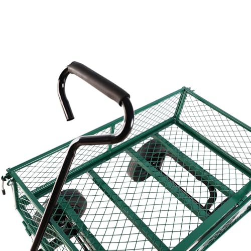 1000 lbs Heavy Duty Steel Garden Cart, 2-in-1 Convertible Utility Wagon with Removable Mesh Sides & Flatbed, 10" Solid No-Flat Tires, 180° Rotating T-Handle Yard Cart for Lawn, Farm, Warehouse,Green - color: Green