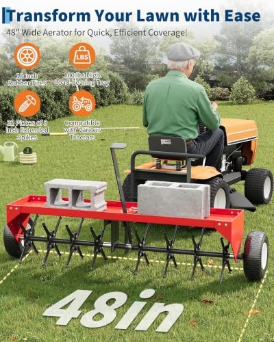 48" Tow Behind Lawn Plug Aerator with Universal Hitch, Red - color: Red-48 Inch