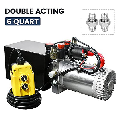 DC HOUSE 12V Hydraulic Pump Hydraulic Power Unit Electric Dump Trailer Power Unit (Double Acting 6 Quart) - size: 6 Quart Double