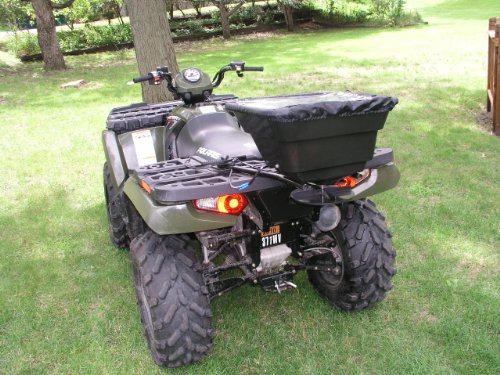 Field Tuff 12V 80 Pound Capacity Broadcast Seed & Fertilizer Spreader with Back or Front Mounting and Rain Protector for ATV, UTV, or Utility Tractor - size: 80 lb Capacity