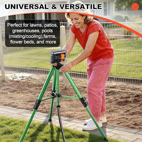 Oscillating Sprinkler Head on Telescoping Tripod Base with 2 Sprinkler Extensions, Heavy Duty Lawn Sprinklers, 360° Large Area Irrigation, Solid Metal Extension Legs & Skidproof Design - style: Oscillating Sprinkler Head