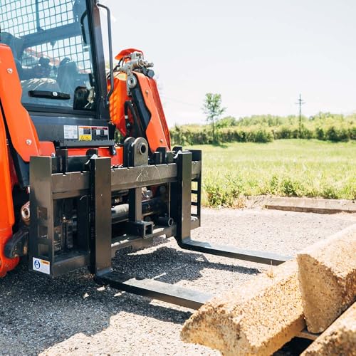 Titan Attachments Economy Series Pallet Fork Frame, 42" Fork Blades, Skid Steer Quick Tach Connection, Rated 4000 LB, Conus 2 Hay Spear Sleeves and 2" Receiver Hitch Included - style: 42" Forks
