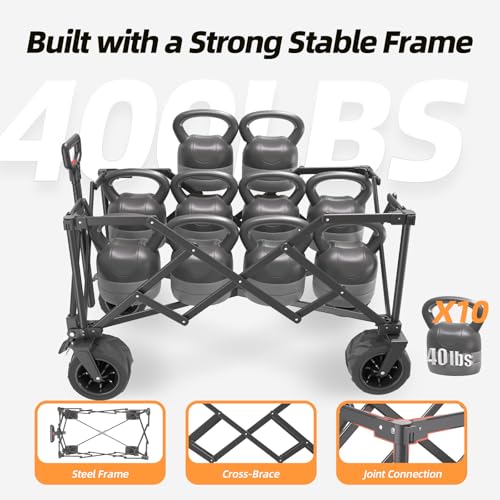 EchoSmile Wagons Carts Foldable Heavy Duty with 400Lbs Wt, 200L Cap, Orange - color: Orange-aw