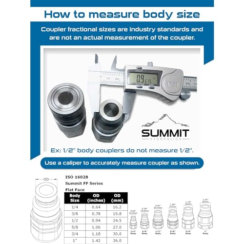 Summit Hydraulics 1/2" Skid Steer Bobcat Flat Face Hydraulic Quick Connect Couplers/Couplings Set w/Dust Caps - size: 1 Set