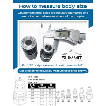 Summit Hydraulics 1/2" Skid Steer Bobcat Flat Face Hydraulic Quick Connect Couplers/Couplings Set w/Dust Caps - size: 1 Set