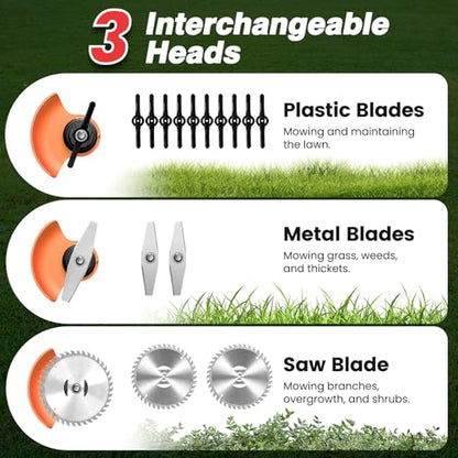 Cordless Weed Wacker 24V, 2 x 4.0Ah Battery Powered Weed Eater with Wheel - color: Black