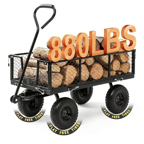 880lb Garden Wagon Steel Utility Cart Solid Wheels - size: 880LBS Cart