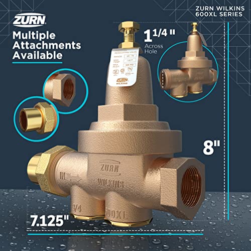 Zurn Wilkins 114-600XLHR 1-1/4" 600XL Pressure Reducing Valve with spring range from 10 PSI to 125 PSI, factory set at 50 PSI - size: 1.25 Inch
