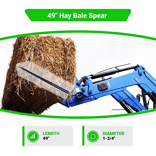 49" Hay Bale Spear 3000 LBs Capacity, C-2 Bale Spike Square Tapered Forged - 1 3/4" Conus 2, Bale Hay Spike with Hex Nut