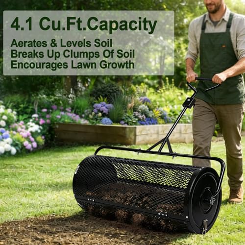TEMFAR Compost Spreader 36 Inch Push/Tow Peat Moss Spreader - size: 36 Inch