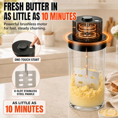 61oz Electric Butter Churn, One-Touch Butter Maker with 6-Slot Steel Paddle - size: Medium