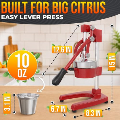Cast Iron Juicer Hand Press, Heavy-Duty Squeezer (Red) - color: Red