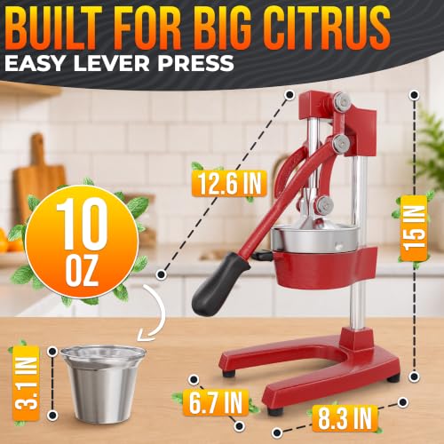 Cast Iron Juicer Hand Press, Heavy-Duty Squeezer (Red) - color: Red