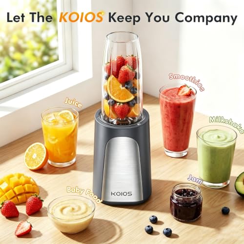 KOIOS 1000W Smoothie Blender, 15-in-1 Single Serve Set, Press-Twist Design - color: Grey