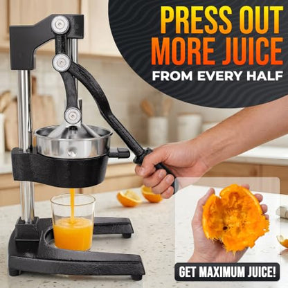 Cast Iron Manual Juicer, Heavy Duty Citrus Press for Lemons, Limes - color: Black