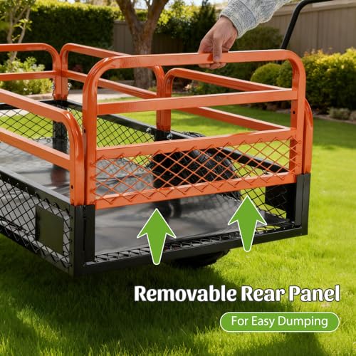 1500LBS Capacity 15 Cubic Feet Dump Cart Trailer, Heavy Duty Tow Behind Hauling & Dumping Wagon for ATV, UTV, Lawn Tractor and Garden Use - color: New1500lbs+orange + Metal