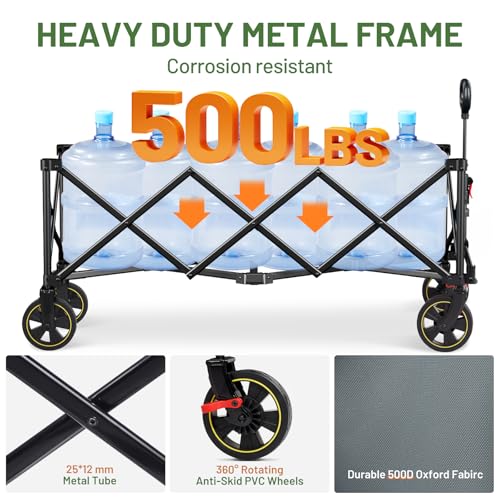 Timber Ridge 51.2'' Extended Collapsible Wagon Cart with Brakes - color: Gray, size: 400L