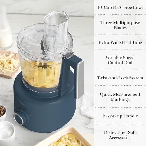Martha Stewart 10 Cup Food Processor & Electric Chopper, One Touch Pulse - color: Indigo Blue