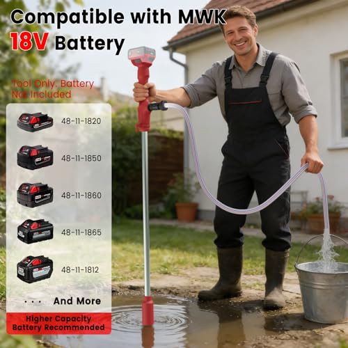 Cordless Stick Water Transfer Pump Compatible with Mil-waukee 18V Battery - color: Red
