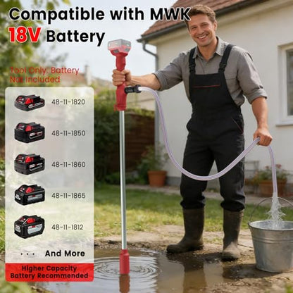 Cordless Stick Water Transfer Pump Compatible with Mil-waukee 18V Battery - color: Red