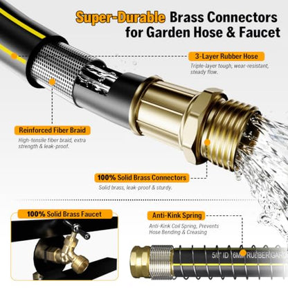 Garden Hose Holder with 45ft Water Hose, Brass Faucet