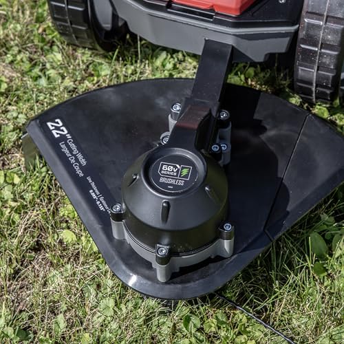 Earthquake 60V Walk Behind String Mower, Includes Two 4Ah Batteries, 22” Cutting Diameter, Three Cutting Speed Dial, 14” Never-Go-Flat Wheels, Easy Assembly, Adjustable Handlebar, Model #44965