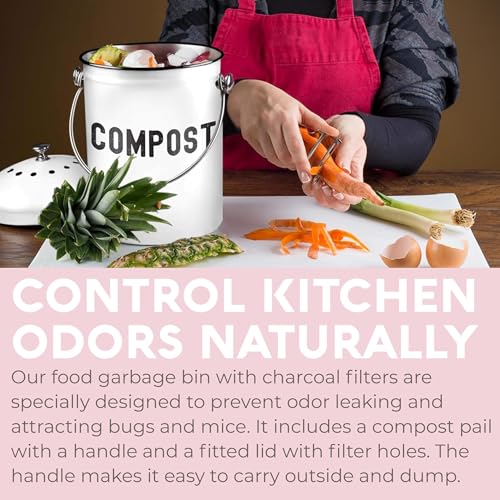 Epica Kitchen Compost Bin for Kicthen Countertops, 1.3 Galllon - White - color: White