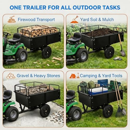 800LBS Steel ATV Dump Trailer, Tow Behind Cart for Lawn Tractor Mower