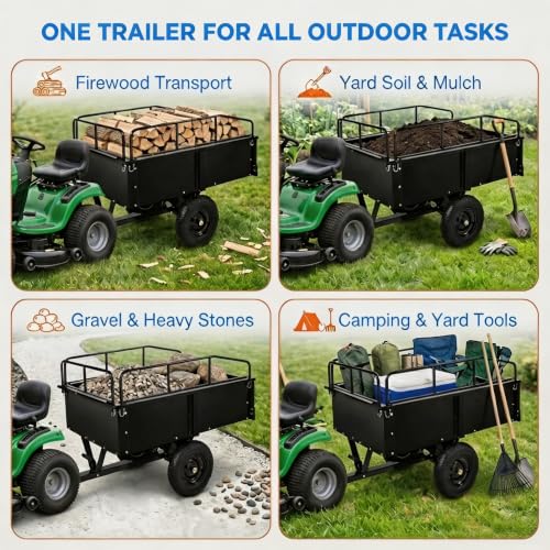 ATV Trailer 800LBS Steel Dump Cart, Tow Behind for Lawn Tractor Mower
