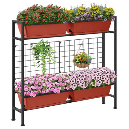 CADUKE Raised Garden Bed, Garden Raised Planter Box with Legs, 32" Elevated Vegetable Garden Beds with Drainage Holes & Trellis, Herb Garden Planter Outdoor for Vegetables, Balcony, Red - color: Red