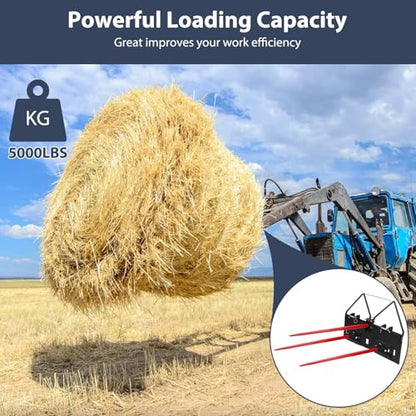 2 Pack 49" Heavy Duty Hay Spear, 4500LB Bale Spike with Tapered Tip, Quick-Tach System for Tractor, Skid Steer, Loader