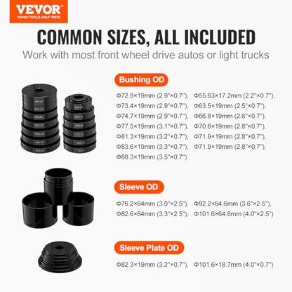 VEVOR Wheel Bearing Press Kit, 23 pcs FWD Bearing Puller Tools, for Front Wheel Drive Bearing Removal and Installation, Wheel Bearing Tool with Sliding Screws, Bushings, Sleeve Plates, Storage Case