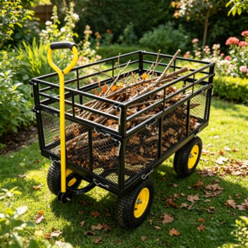 Heavy Duty660Lbs，Mesh Steel Garden Cart Utility Wagon (Black)